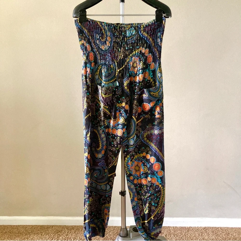 **GIVEAWAY** Paisley Print Bali Yoga Pants with Shirred Waist Size L Boho - Picture 3 of 14